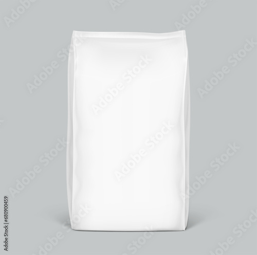 Vertical bag package mockups. Front view. Vector illustration isolated on grey background. Easy to use for presentation your product, idea, promo, design. EPS10.