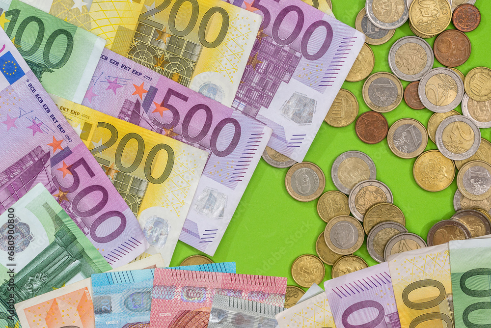 various denominations of EU Euro banknotes various denominations of EU Euro banknotes