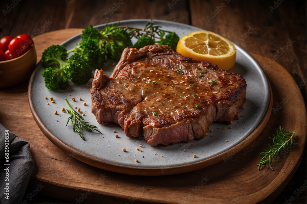 Delicious fried meat steak on a plate