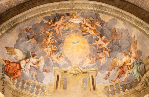 VICENZA, ITALY - NOVEMBER 6, 2023: The fresco  Holy Spirit in the main apse in the chruch Basilica dei Santi Felice e Fortunato by Giulio Carpioni (1613 - 1678). photo