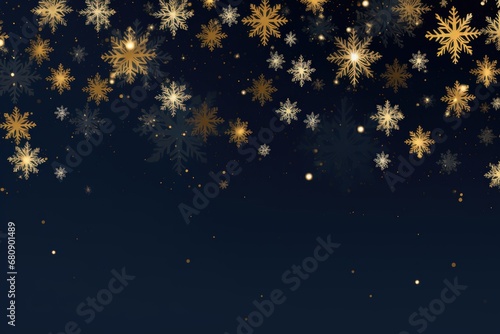 Golden Christmas snowflakes background with gold glitter on black. Generative AI