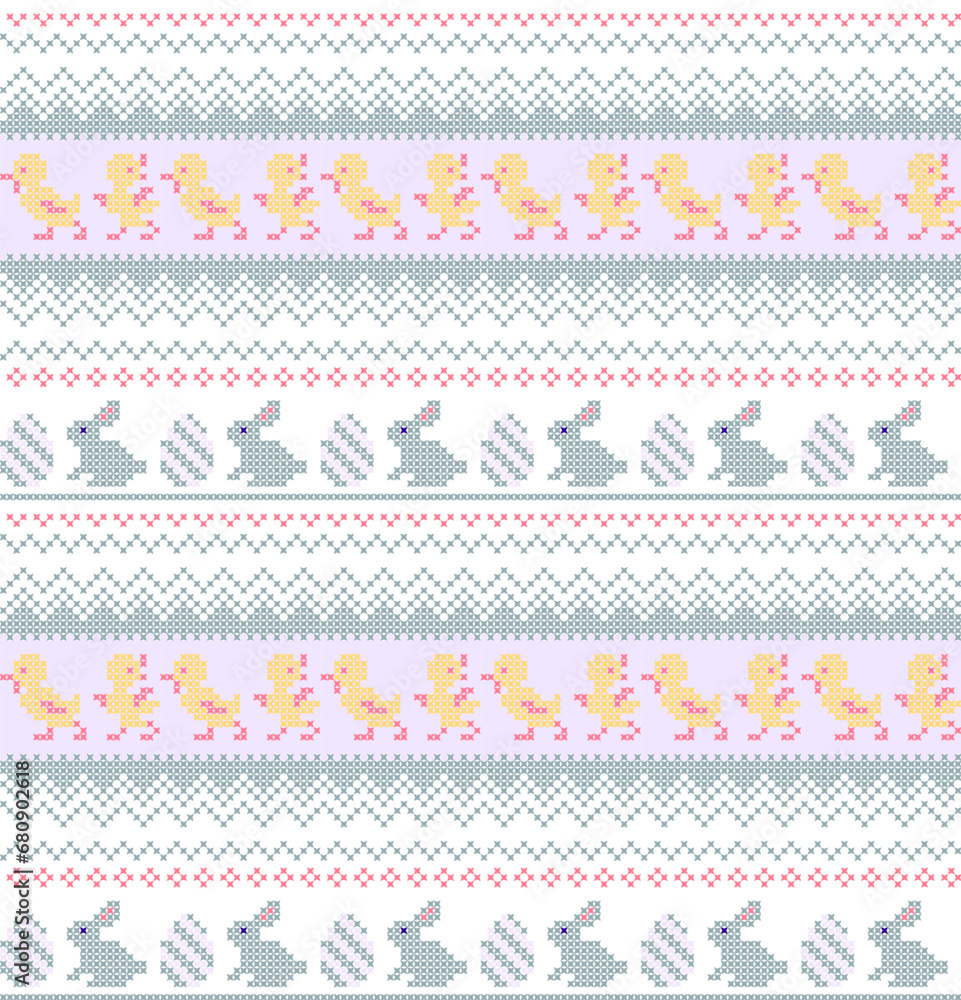 Embroidered Easter seamless ornamental pattern