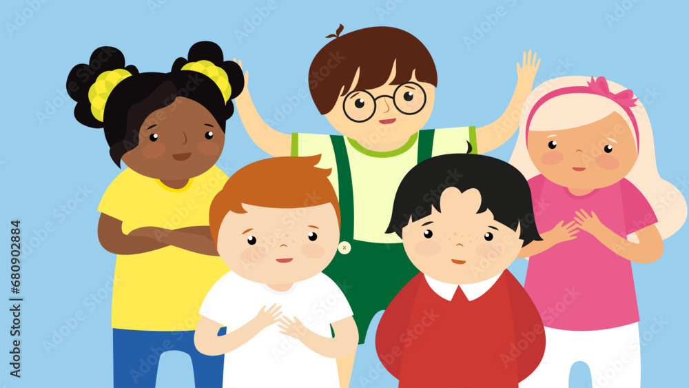 Group of children with different nationalities. Vector illustration. Flat style. Group of children with different nationalities. Vector illustration. Flat style.
