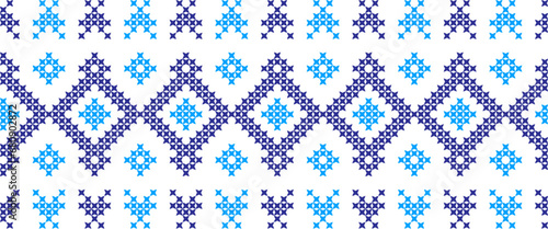Embroidered good like handmade cross-stitch ethnic Ukraine pattern. Towel with ornament, called rushnyk in vector