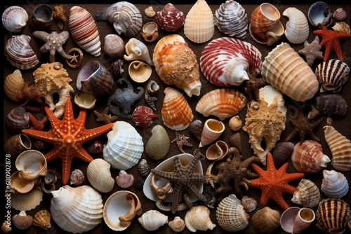 A captivating image of a seashell collection arranged artistically photo