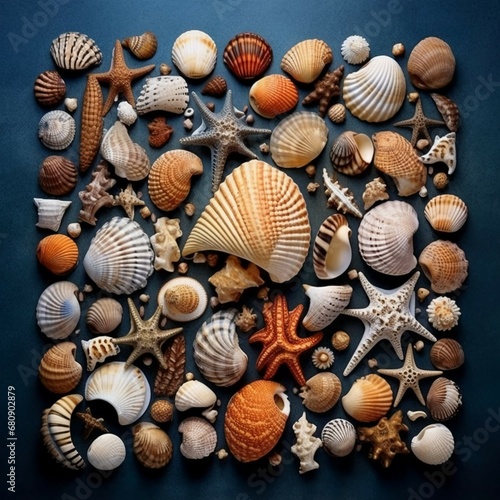 A captivating image of a seashell collection arranged artistically