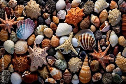 A captivating image of a seashell collection arranged artistically photo