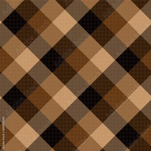 Check Plaid Seamless Pattern, Diagonal Gingham In Brown and Beige Multi Scale, Lumberjack Simple Tartan Vector Pixel,