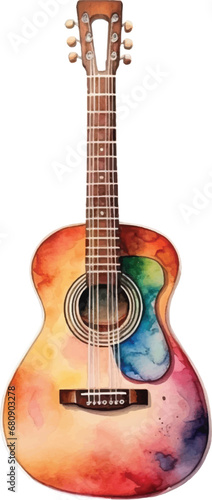 Watercolor acoustic guitar on white background