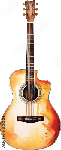 Watercolor acoustic guitar on white background