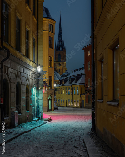 Buildings on street in Old Town Stockholm,Sweden photo