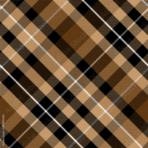 Check Plaid Seamless Pattern, Diagonal Gingham In Brown and Beige Multi Scale, Lumberjack Simple Tartan Vector Pixel,