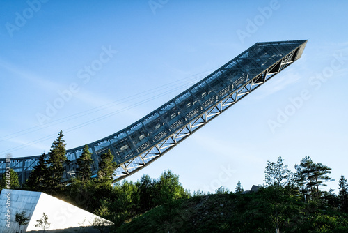 Low angle view of ski jump in Oslo, Norway photo