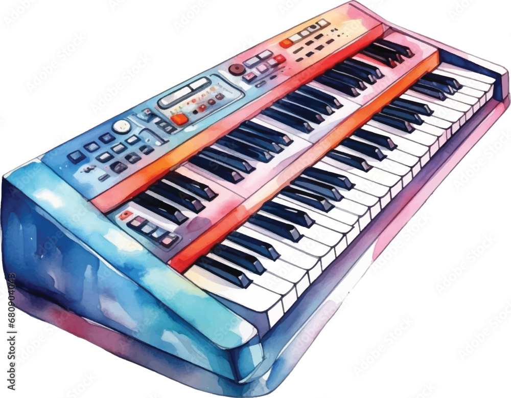 Fototapeta premium Watercolor electric keyboard on white background