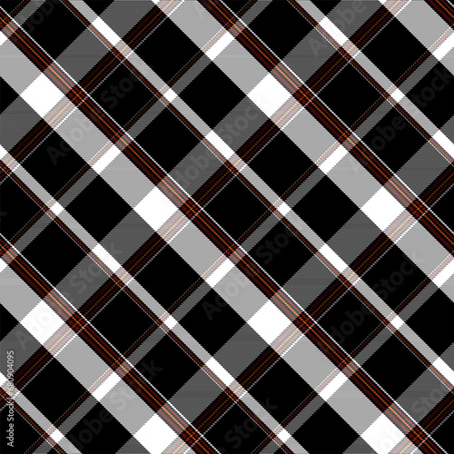 Check Plaid Seamless Pattern, Diagonal Gingham In Black and White Multi Stripe, Tartan Simple Windowpane Classic Timeless Grid