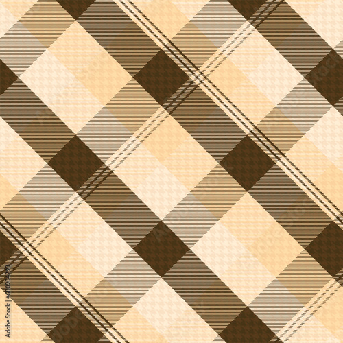 Check Plaid Seamless Pattern, Diagonal Gingham In Brown and Beige Multi Scale, Lumberjack Simple Tartan Vector Pixel,