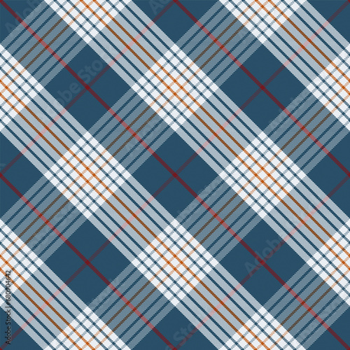 Check Plaid Seamless Pattern, Diagonal Gingham in Navy Blue, White and Multicolor, Tartan Simple Windowpane Classic Line Grid Texture