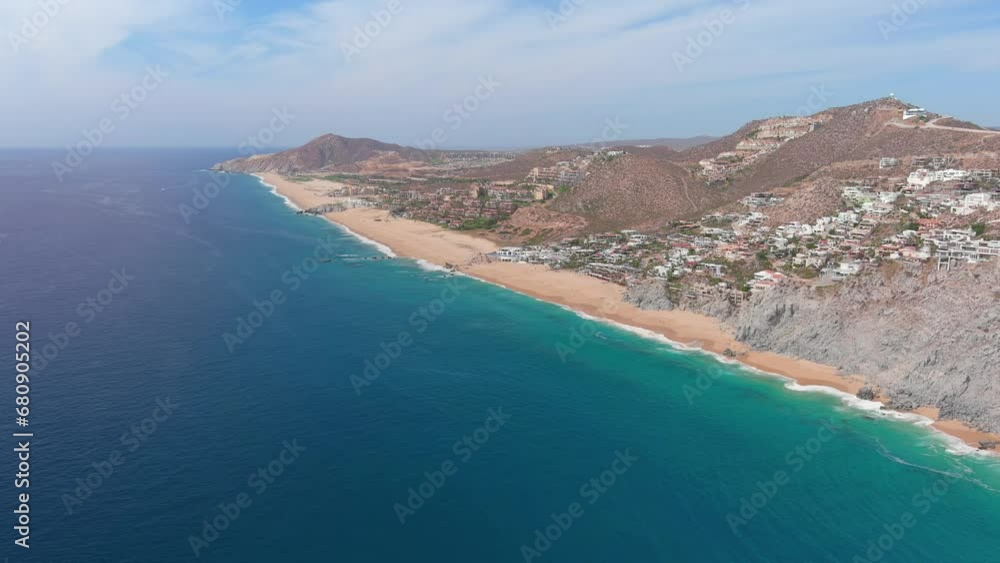 Mexico, Cabo San Lucas: Aerial view of famous resort city on southern tip of Baja California peninsula - landscape panorama of Latin America from above Mexico, Cabo San Lucas: Aerial view of famous resort city on southern tip of Baja California peninsula - landscape panorama of Latin America from above