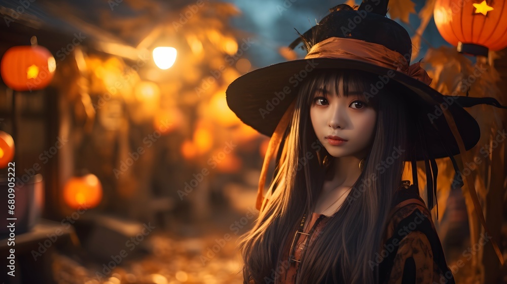 ハロウィンで仮装する女性 ハロウィンで仮装する女性
