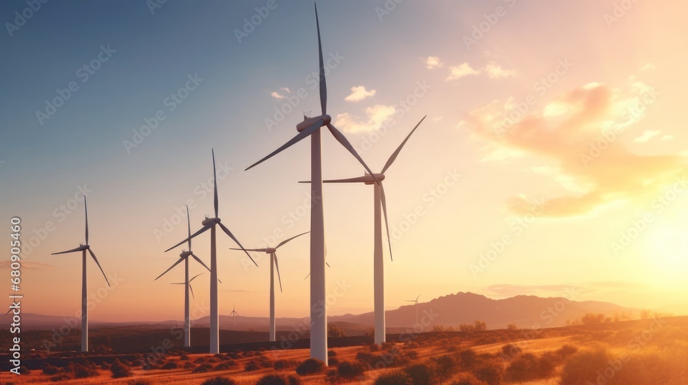 Wind turbine with solar panels and clean energy concept, wind turbine power supply.