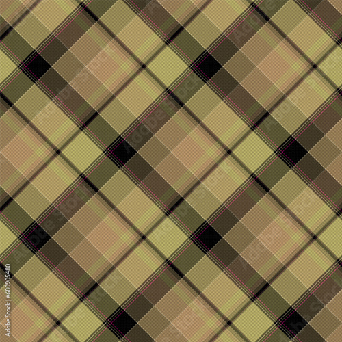Check Plaid Seamless Pattern, Diagonal Gingham Lumberjack Vector Pixel in Black, Green, Camel Multi Mellow, Simple Tartan Background Graphic with Herringbone Line Grid