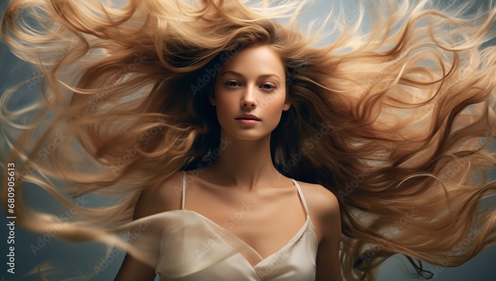Ethereal Beauty: A Woman Embracing the Breeze and Letting Her Hair Dance Ethereal Beauty: A Woman Embracing the Breeze and Letting Her Hair Dance
