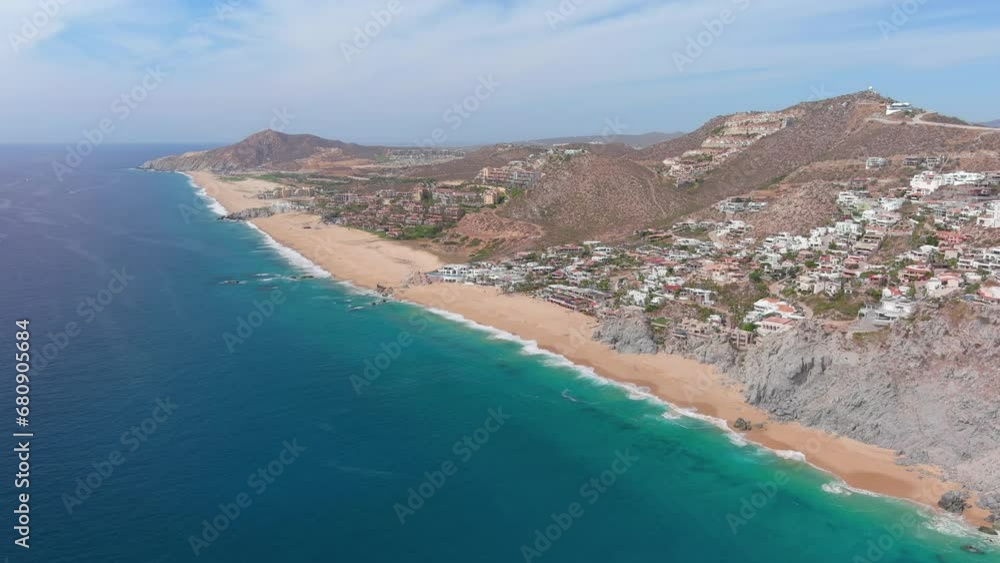 Mexico, Cabo San Lucas: Aerial view of famous resort city on southern tip of Baja California peninsula - landscape panorama of Latin America from above Mexico, Cabo San Lucas: Aerial view of famous resort city on southern tip of Baja California peninsula - landscape panorama of Latin America from above