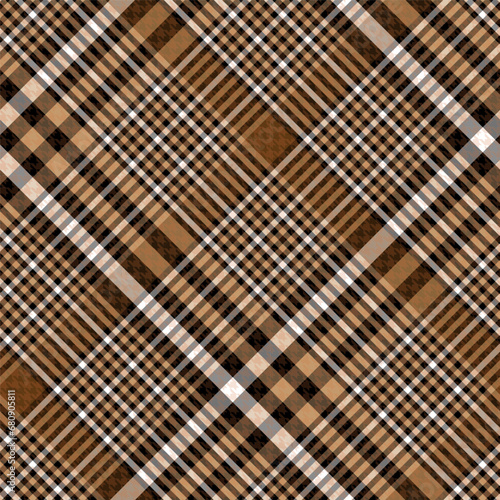Check Plaid Seamless Pattern, Diagonal Gingham Simple Pixel Textured In Brown, Beige and Black with Hounds Tooth Tartan, Trendy Fashion Check Textures
