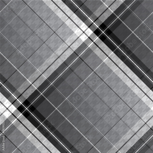 Check Plaid Seamless Pattern, Diagonal Gingham Simple Pixel Textured In Gray and Black with Hounds Tooth Tartan, Trendy Fashion Check Textile