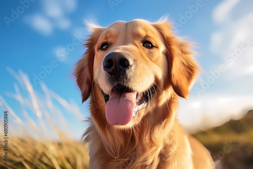 Happy golden retriever dog with a big smile