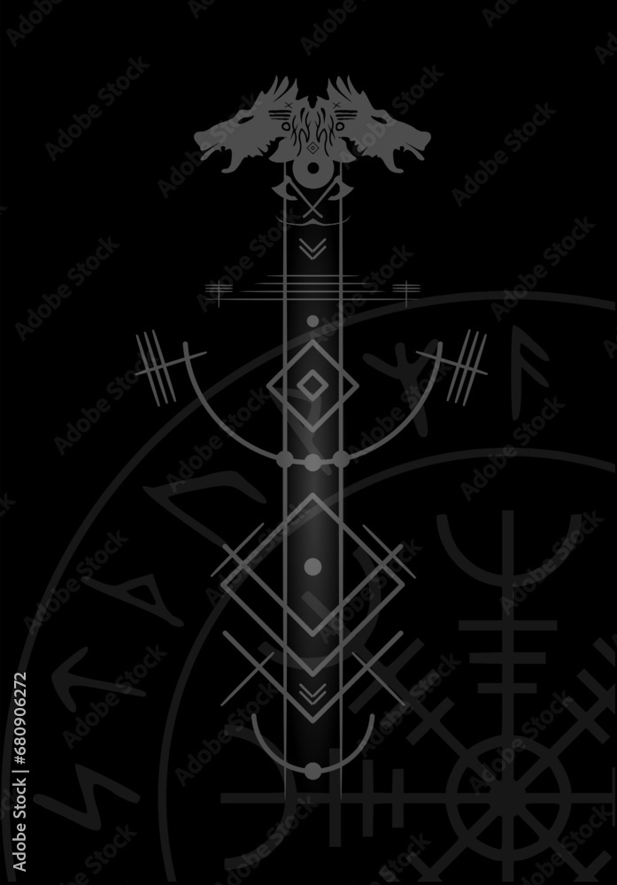 Magische Wikinger Symbole - Runenkreis mit Wolfskopf Magische Wikinger Symbole - Runenkreis mit Wolfskopf