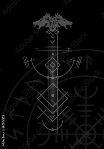Magische Wikinger Symbole - Runenkreis mit Wolfskopf