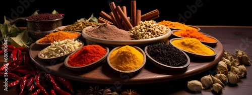 an array of exotic spices, presented in a way that emphasizes color and aroma