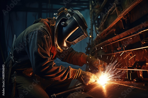 professional welder, working on a part of a boat