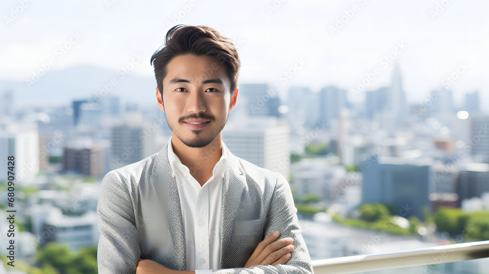 オフィスで働く笑顔のビジネスマン オフィスで働く笑顔のビジネスマン