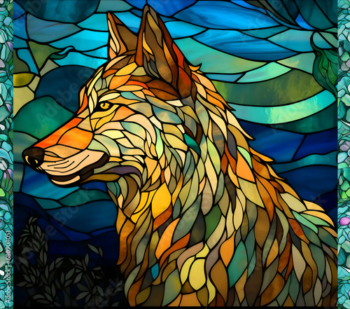 Stained glass  wolf  20 oz tumbler wrap  wrap sublimation 
