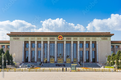 Front facade of the Great Hall of the People on the Tiananmen square in Beijing, China photo