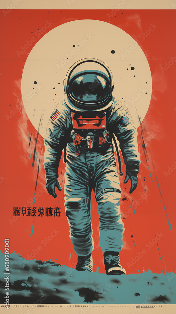 vintage poster with an astronaut