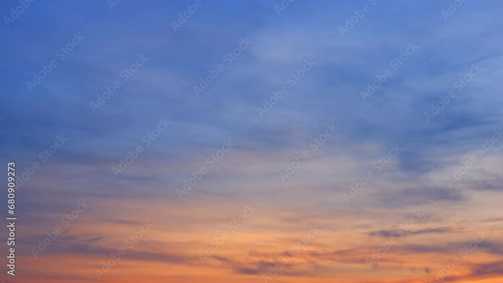 4K : Sunset sky timelapse, The sunset sky transforms from fiery reds to soothing purples as wispy clouds race across the horizon in a mesmerizing time-lapse dance. Spring sky background.
4K : Sunset sky timelapse, The sunset sky transforms from fiery reds to soothing purples as wispy clouds race across the horizon in a mesmerizing time-lapse dance. Spring sky background.