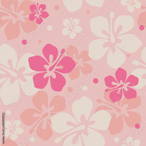 floral tropical Hawaiian seamless pattern background with abstract hibiscus flower. AAPI background, modern creative print. Pink cute summer vacation wallpaper