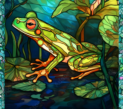 Stained glass  frog  20 oz tumbler wrap  wrap sublimation 