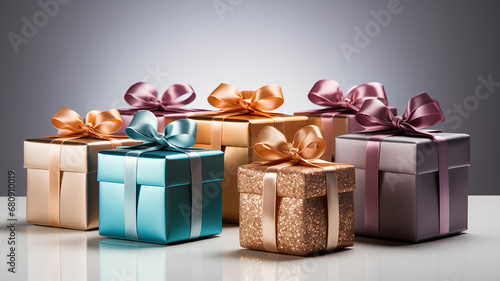 Group of Gift Boxes with Ribbons.