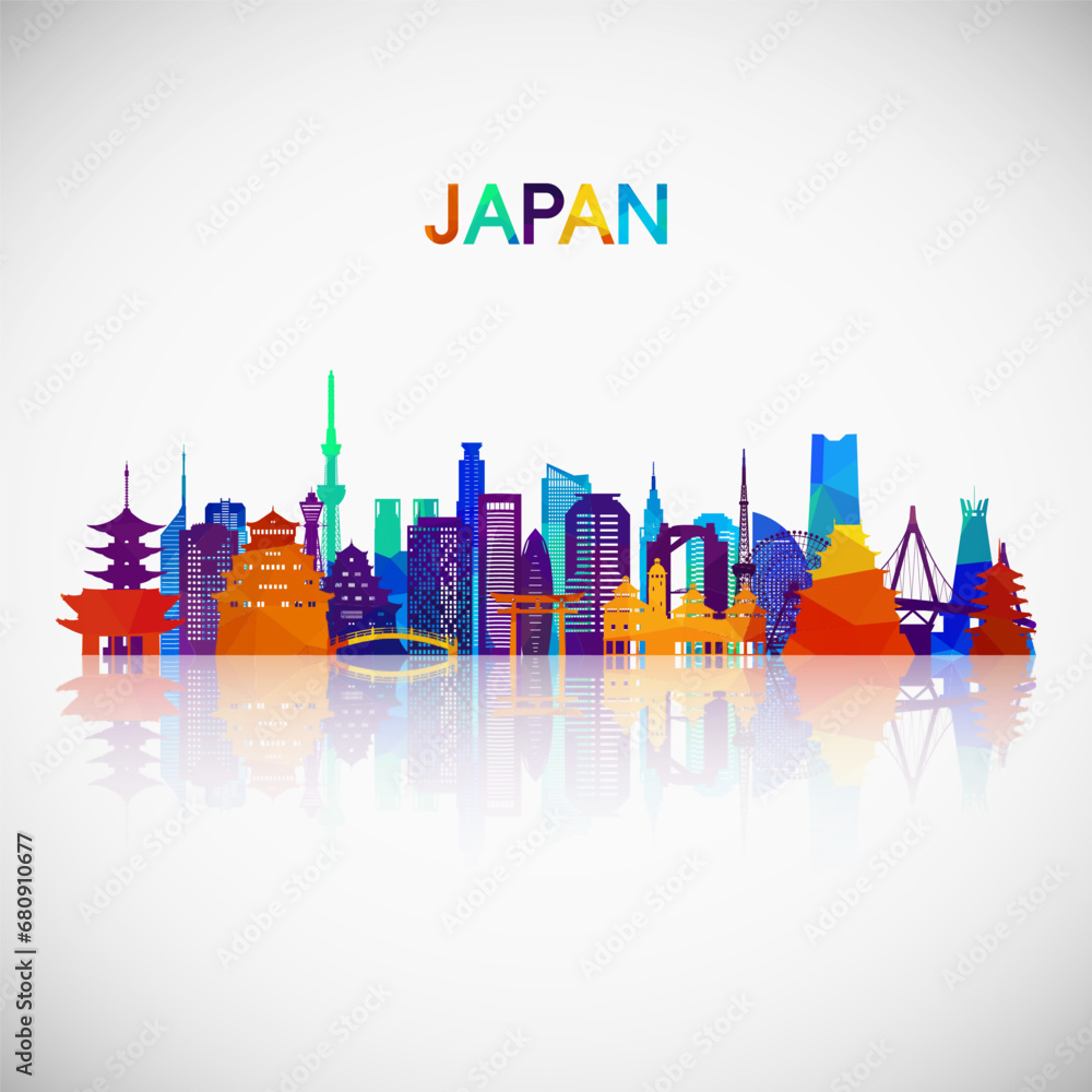 Japan skyline silhouette in colorful geometric style. Symbol for your design. Vector illustration.