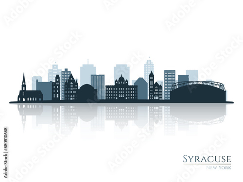 Syracuse skyline silhouette with reflection. Landscape Syracuse, NY. Vector illustration. photo
