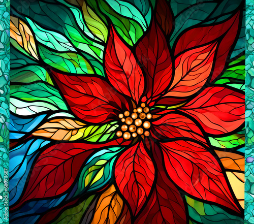 Stained glass christmas poinsettia flowers  20 oz tumbler wrap  wrap sublimation 