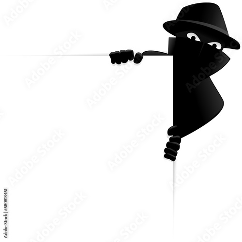 Criminal on the lookout positioned on the top right corner of a sign (transparency)