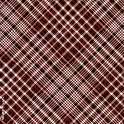 Check Plaid Seamless, Diagonal Gingham in Black, White, Maroon Colorful, Tartan Simple Windowpane Classic Line Grid Pattern