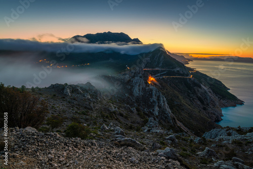 Spectacular sunrise in the mountains of Nature Park Biokovo,Dalmatia,Croatia photo