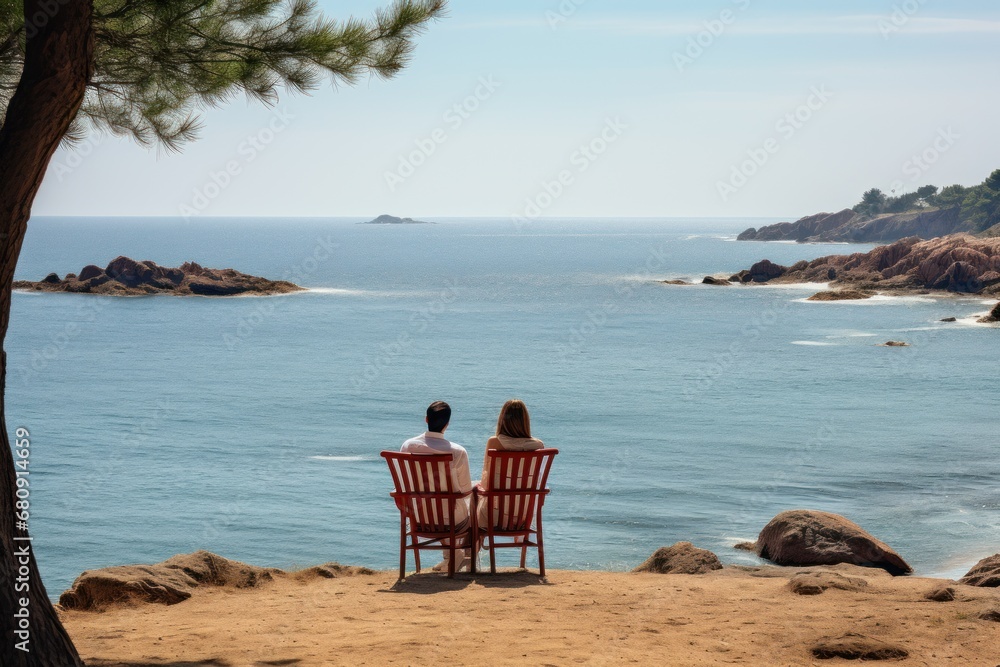Love couple relaxing together near the sea on sunny day Love couple relaxing together near the sea on sunny day