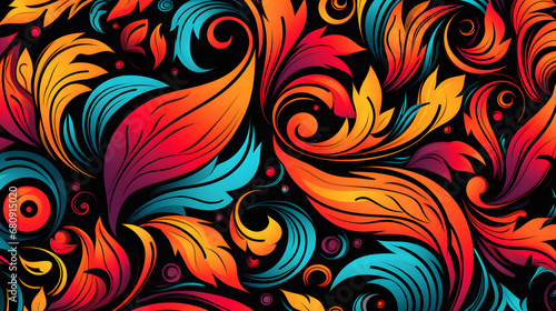 abstract pattern with blue and orange flowers